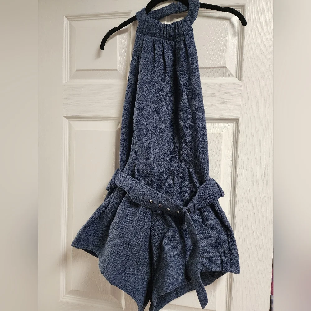 Blue Asos Boucle Halter Neck Tailored romper - Picture 3 of 5
